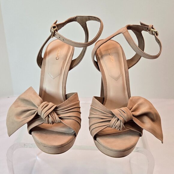 ALDO Women's Sublimity Suede Open Toe Platform Heels/Stilettos Sz: 8 Taupe - Picture 2 of 12